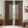 MIULEE Short Chocolate Brown Sheer Curtains 45 Inches Long, Light Filtering Voile Drapes with Rod Pocket for Bathroom Windows, Small Window Treatments, 2 Panels Set