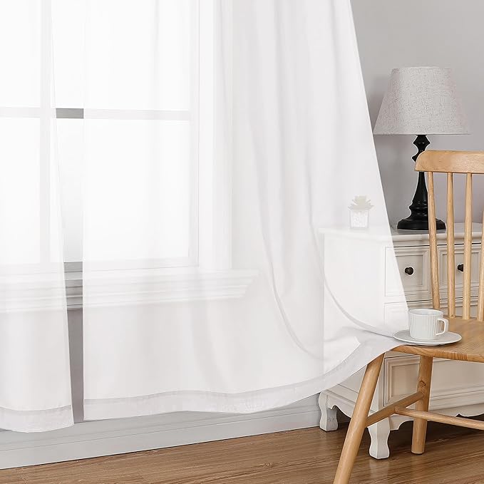 Simplebrand White Tier Curtains for Kitchen 24 Inches Long 2 PaSet, Rod Pocket Cafe Curtain Light Filtering Sheer Short Curtains for Bathroom/Basement Half Window 42 x 24 Inch, 2Pcs, White