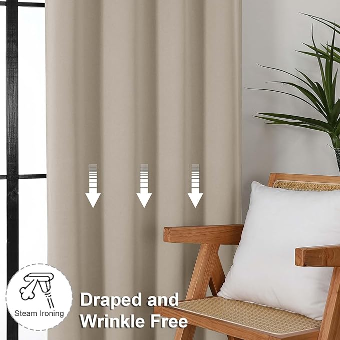 Simplebrand Ava Biscotti Beige Blackout Curtains for Bedroom 96 Inches Long 2 Panels, Solid Thermal Insulated, Energy Saving Nursery Window Treatment Curtains Blackout Drapes, W50 x L96 Inch