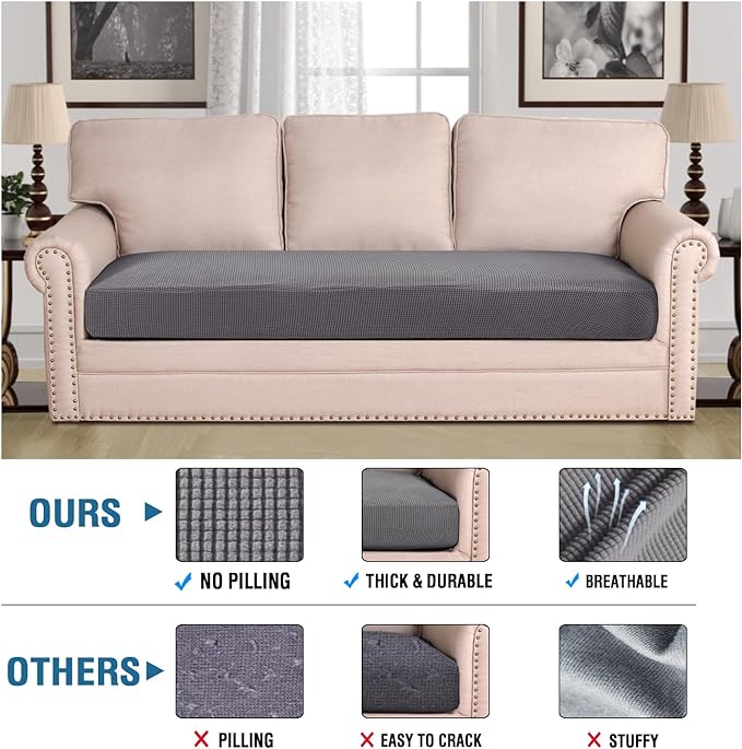 H.VERSAILTEX Super Stretch Individual Seat Cushion Covers Sofa Covers Couch Cushion Covers Slipcover Sets Thick Jacquard Textured Twill Fabric (1 Piece Sofa Cushion Cover, Grey)