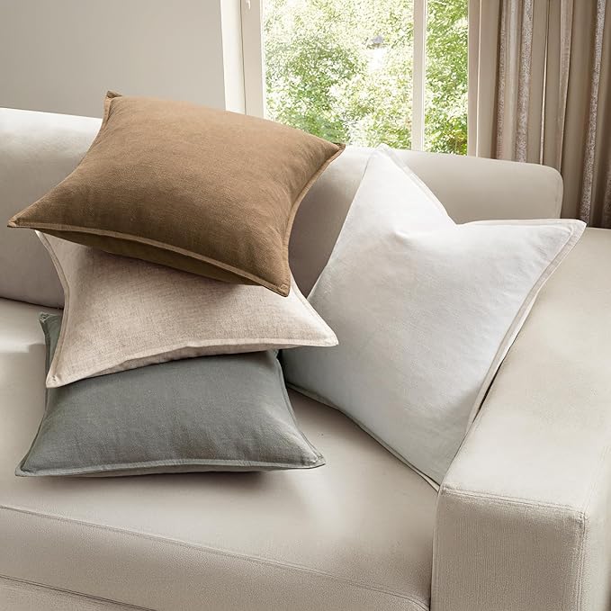 MIULEE Neutral Linen Pillow Covers Pack of 4 Decorative Natural Solid Throw Pillow Covers Soft Accent Boho Farmhouse Couch Pillowcases Modern Spring Home Decors for Living Room Bed Sofa 24x24 Inch