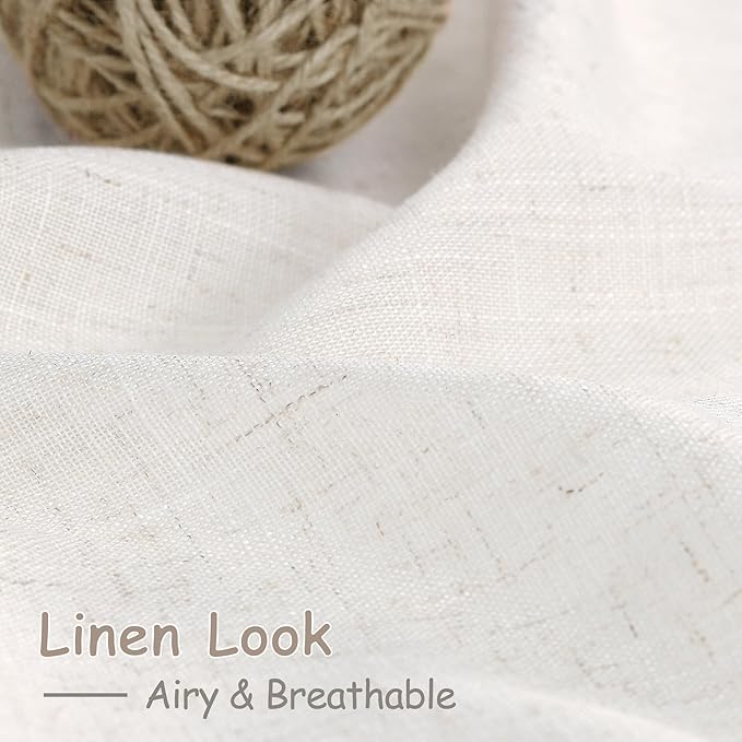 Ivory White Linen Curtains for Living Room 126 Inches Long Light Filtering Semi Sheer Curtain Back Tab Neutral Modern Farmhouse Decor Drapes Floor to Ceiling High Window for Bedroom 52x126, 2 Panels