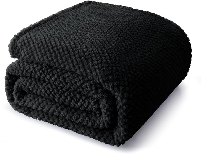 Whale Flotilla King Size Fuzzy Fleece Blanket for Bed, 90x104 Inch Fluffy Warm Soft Jacquard Blankets for All Season, Lightweight and Cozy, Black