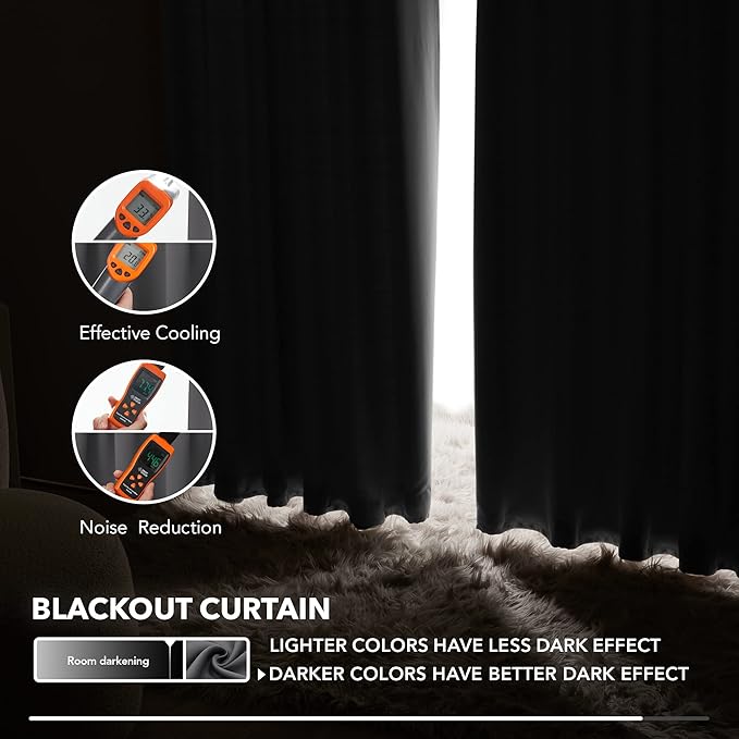 Deconovo Rod Pocket and Back Tab Curtains Room Darkening Curtains Blackout Thermal Insulated Window Curtains for Living Room 52Wx95L Inch Dark Grey 2 Panels