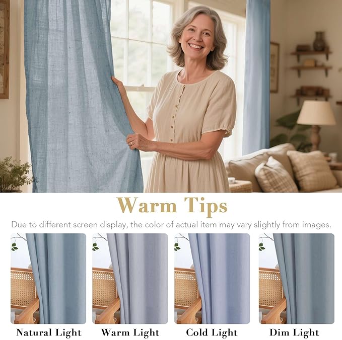 H.VERSAILTEX Elegant Natural Linen Blended Energy Efficient Light Filtering Linen Textured Curtains/Nickel Grommet Semi Sheer Window Treatments Panels/Drapes (Set of 2, Stone Blue, 52" x 54")