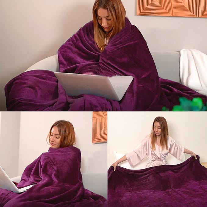 JIAHANNHA Purple Throw Blanket Fleece Blanket 50"x60",Super Soft Cozy Plush Throw Blanket for Couch Sofa Bed,Warm and Lightweight Bed Blankets for Adults