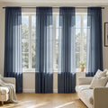 MIULEE Navy Blue Sheer Curtains 96 Inches Long, 4 Panels Set, Light Filtering Rod Pocket Voile Drapes Window Treatments, Semi Transparent Airy Fabric for Bedroom and Living Room, 42 x 96 Inches