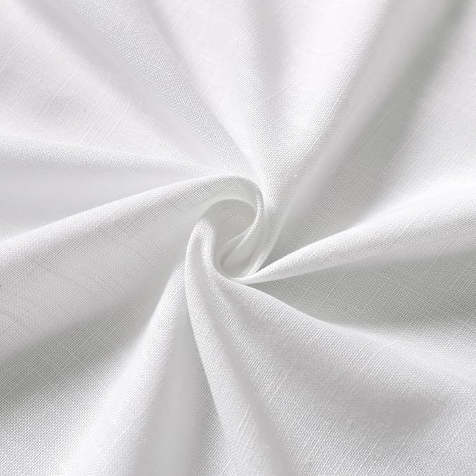 Nanspring White Linen Back Tab Rod Pocket Curtains 52 Inch Length for Small Windows Privacy Semi Sheer Neutral Modern Farmhouse Window Curtain Linen Drapes Rustic Curtain 2 Panels Set 52x52