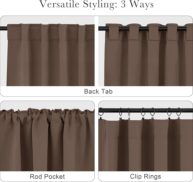 PONY DANCE Kitchen Curtains 45 Long - Window Drapes Light Filter Short Panels for Bathroom Easy Install with Back Tab & Rod Pocket Top, W 52 x L 45 Inches, Mocha, Double Panels