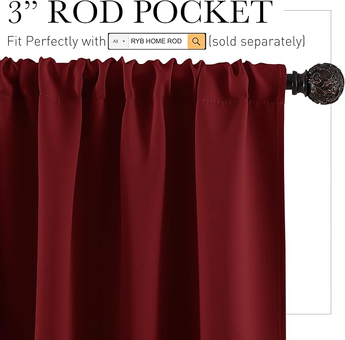 RYB HOME Blackout Curtains for Bedroom 84 inches Long 2 Panels Set, Privacy Thermal Insultaed Sunlignt Heat Blocking Drapes for Nursery Rental Room, Width 42 by Length 84, Burgundy Red