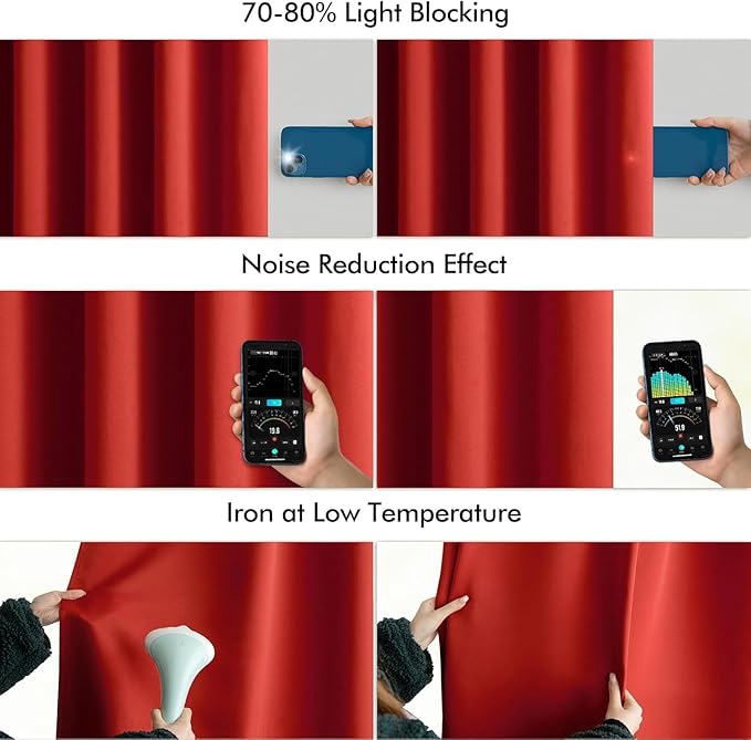 MIULEE Christmas Red Back Tab Blackout Curtains 102 Inch Long 2 Panels Set for Living Room Bedroom, Rod Pocket/Pinch Pleated Thermal Insulated Room Darkening Light Blocking Floor to Ceiling Drapes