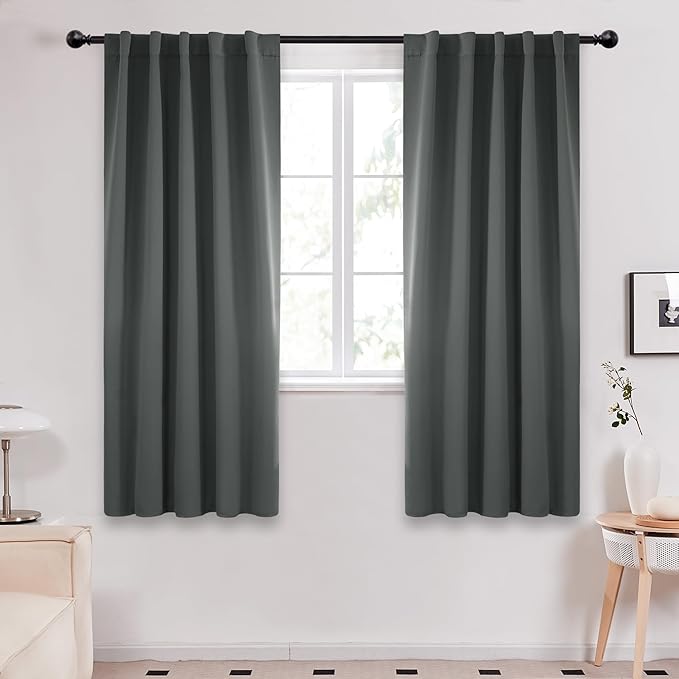 Deconovo Blackout Curtains, Thermal Insulated, W42 x L63 2 Panels, Back Tab, Machine Washable, Room-Darkening Drapes for Bedroom/Living Room Dark Grey