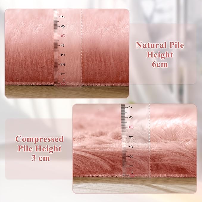 ORINOVA Plush Living Room Rugs 6x9 Rugs for Kids Room Pink Washable Faux Sheepskin Fuzzy Fur Rug for Bedroom Large Fluffy Nursery Rug