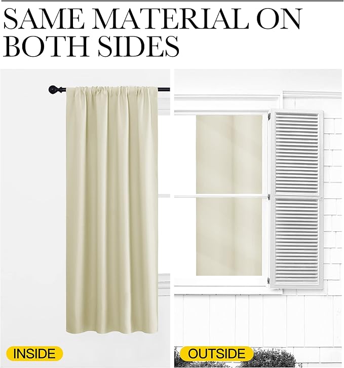 NICETOWN RV Blackout Curtains for Camper Windows, Beige, 34" x 36", Set of 2, Kitchen Curtains, Short Blackout Drapes, Thermal Insulated Rod Pocket Window Treatment Draperies for Nursery