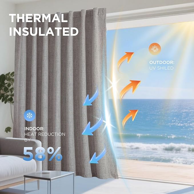 Joydeco Blackout Curtains for Bedroom - 100% Light Blocking 2 Panels Set Linen Drapes 37" W x 108" L, Thermal Insulated Room Darkening Curtains, Linen Textured for Living Room, Rod Pocket & Back Tabs