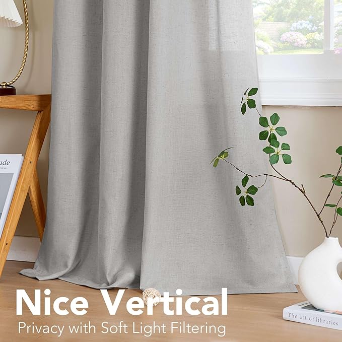 H.VERSAILTEX Nickel Grommet Natural Linen Semi Sheer Blended Airy Curtains for Living Room Home Decor Soft Rich Material Light Filtering Bedroom Drape Panels, Set of 2, 52 x 84 -Inch - Dove Pattern