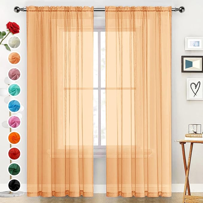 SpaceDresser Basic Rod Pocket Sheer Voile Window Curtain Panels White 1 Pair 2 Panels 60 Width 72 Inch Long for Kitchen Bedroom Children Living Room Yard（Beige，60Wx 72L）