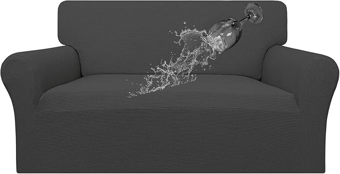 Easy-Going 100% Waterproof Loveseat Couch Cover, Dual Waterproof Sofa Cover, Stretch Jacquard Sofa Slipcover, Leakproof Furniture Protector for Kids, Pets, Dog and Cat (Loveseat, Dark Gray)
