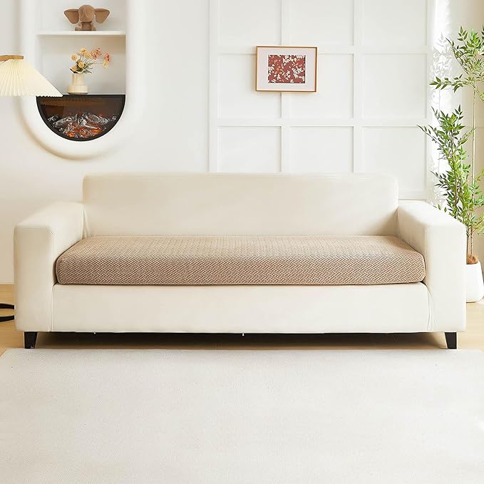 Couch Covers for 3 Cushion Sofa Pet Friendly Couch Cushion Covers Universal Sofa Covers Washable Stretch Slipcovers for Sectional Sofa (Texture Light Coffee,Large Triple Seat Cover)