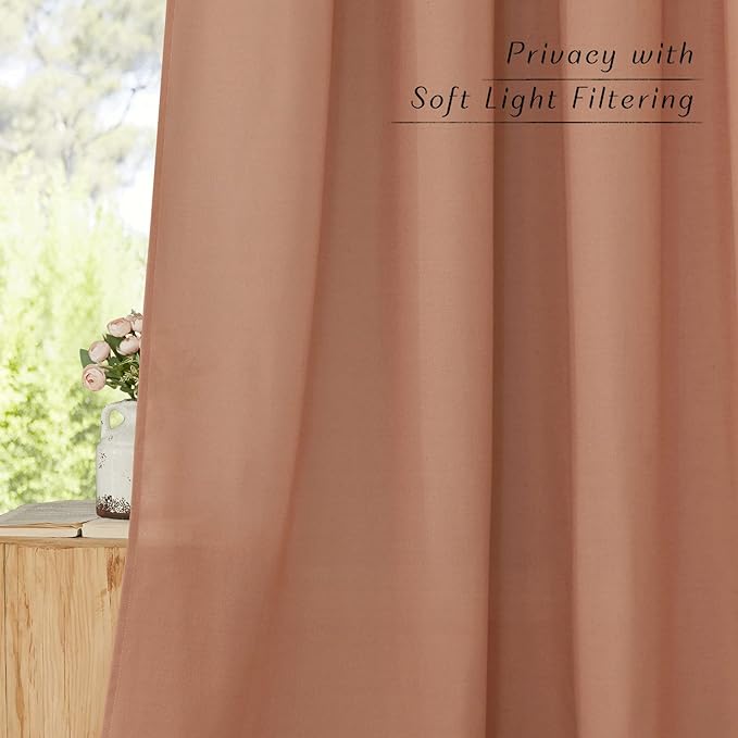 NICETOWN Thick Linen Terracotta Curtains 54 inch Length, Grommet Linen Burlap Window Treatment Privacy Added with Light Filtering Vertical Drapes for Bedroom, 2 Panels, W55 x L54