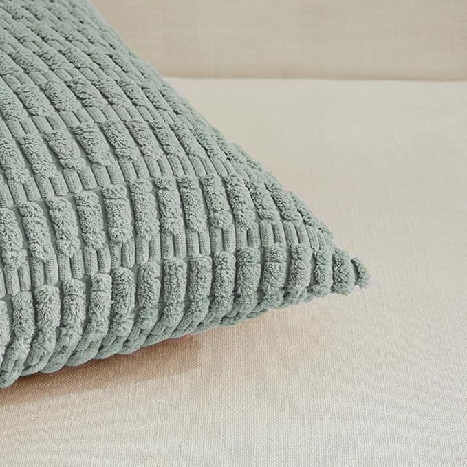 Fancy Homi 4 Packs Grey Blue Decorative Throw Pillow Covers 22x22 Inch for Living Room Couch Bed Sofa, Rustic Farmhouse Boho Home Decor, Soft Striped Corduroy Square Cushion Case 55x55 cm