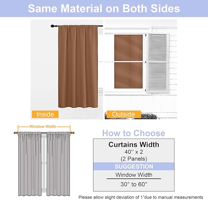 Simplebrand Ava Sun Baked Blackout Curtains for Bedroom 63 Inch Length 2 Panels, Solid Thermal Insulated Energy Saving Rod Pocket Window Treatment Curtains Blackout Drapes, W40 x L63 Inch, Sun Baked