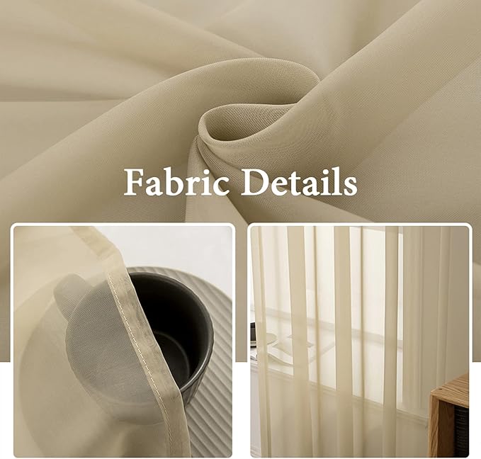 MIULEE 2 Panels Solid Color Sheer Window Curtains Elegant Window Voile Panels/Drapes/Treatment for Bedroom Living Room (54X84 Inches Beige)