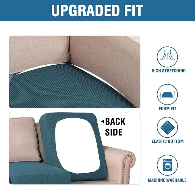 H.VERSAILTEX Super Stretch Individual Seat Sofa Covers Couch cushion covers Slipcover Sets Thick Jacquard Textured Twill Fabric (3 Piece Sofa cushion covers, Deep Teal)