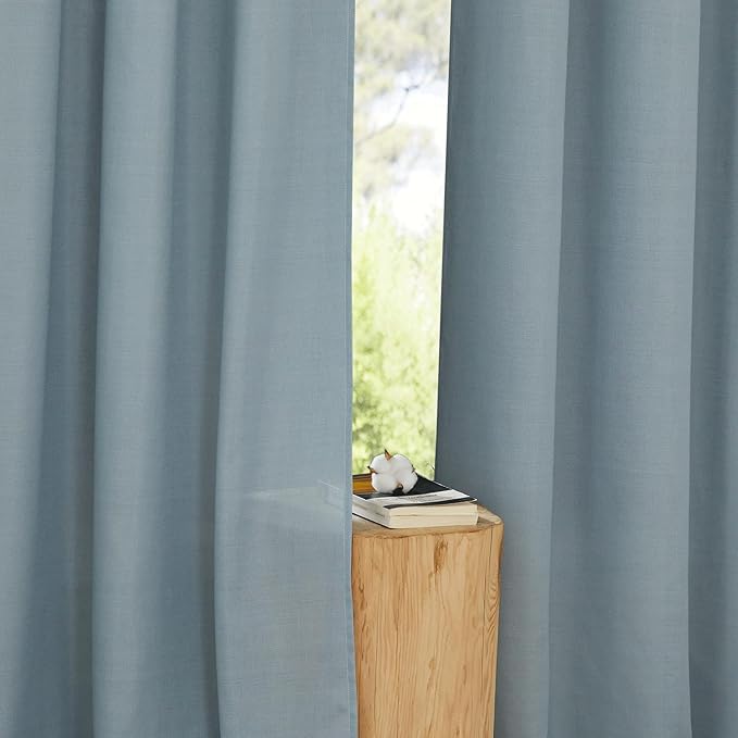 NICETOWN Rustic Linen 96 inch Long Curtains for Living Room, Grommet Privacy Added Thick Linen Weave with Light Filter Window Curtains & Drapes for Bedroom, Stone Blue, W42 x L96, 2 Panels