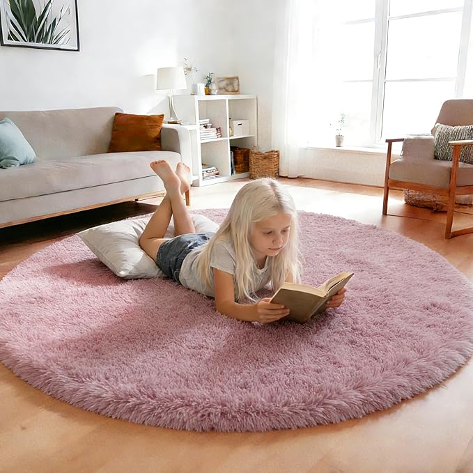 yulidayang Fluffy Round Area Rugs for Bedroom,Blush 3'X3'Shag Circle Area Rugs for Living Room,Non Slip Fuzzy Plush Rug for Kids Room Boys Girls Room and Dorm