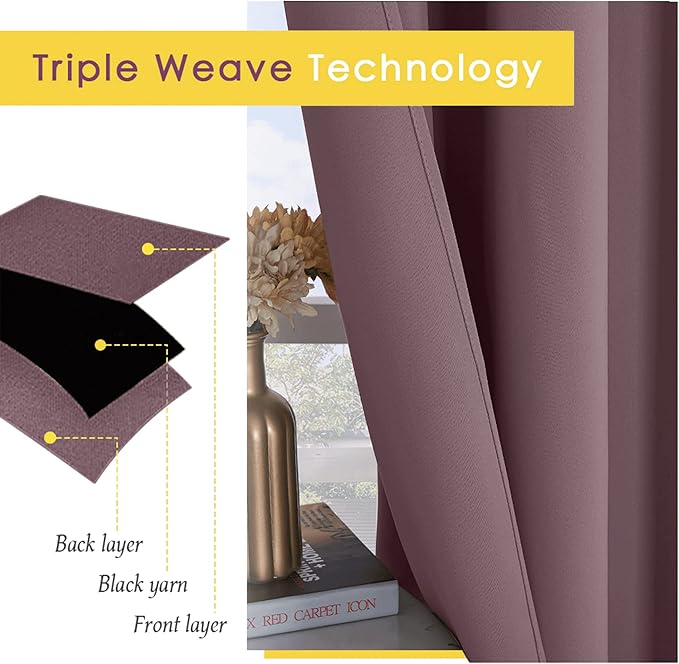 NICETOWN Modern Blackout Curtains Noise Reducing, Thermal Insulated and Privacy Room Darkening Drape Panels for Boy's Guest Room Door Small Short Window (Dry Rose, 2 Panels, W42 x L54 -Inch)