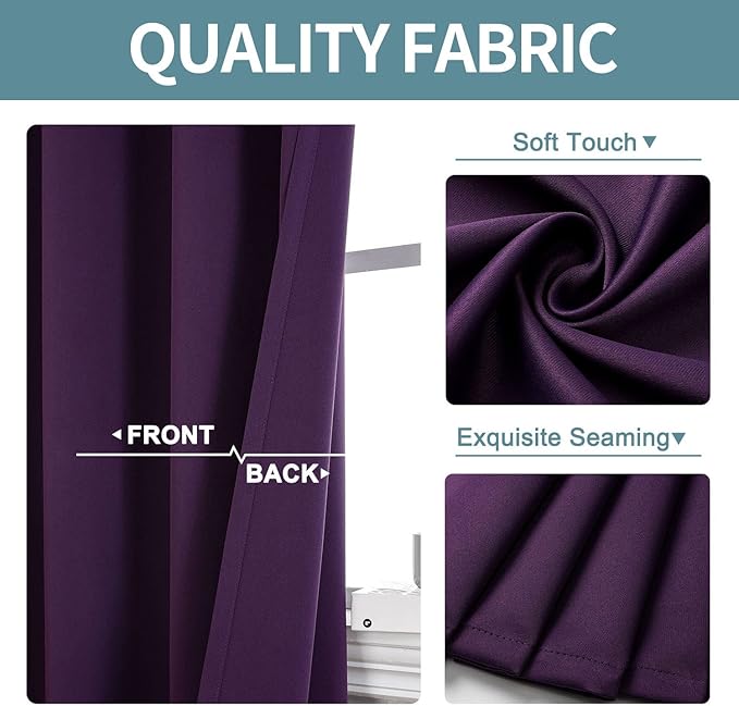 ChrisDowa Small Window Curtains for Kitchen and Bedroom - Grommet Short Thermal Insulated Room Darkening Curtains (2 Panels, Royal Purple, 52 x 36 Inch)