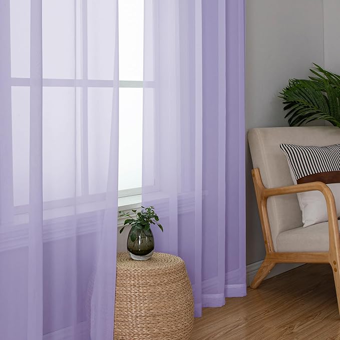 Simplebrand Lavender Sheer Curtains 84 Inches Long, Light Filtering Rod Pocket Solid Color Window Sheer Curtain Panels, Elegant Curtains & Drapes for Living Room, Bedroom 2 Panels (42" W x 84" L)