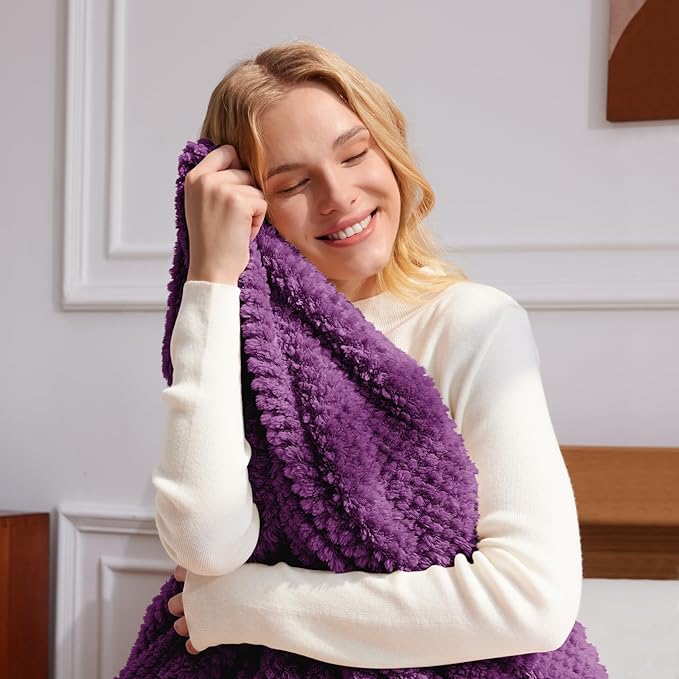 Whale Flotilla King Size Fuzzy Fleece Blanket for Bed, 90x104 Inch Fluffy Warm Soft Jacquard Blankets for All Season, Lightweight and Cozy, Purple