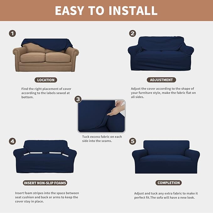 Easy-Going 100% Waterproof Couch Cover, Dual Waterproof Sofa Cover, Stretch Jacquard Sofa Slipcover, Leakproof Furniture Protector for Kids, Pets, Dog and Cat (Sofa, Navy)