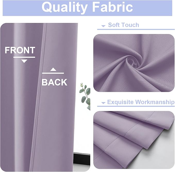 Simplebrand Ava Lilac Blackout Curtains for Bedroom, 78 Inch Length, 2 Panels Set, Privacy Thermal Insulated Rod Pocket Window Curtains for Patio, French Door, W40 x L78 Inch