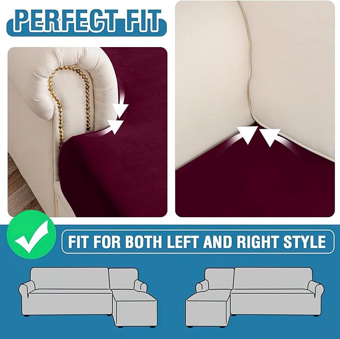 Couch Cover Stretch Velvet Sofa Cushion Cover 1-Piece - Elastic Washable Slipcover for Seat or Backrest, Couch Seat Covers for Sofas (Wine)