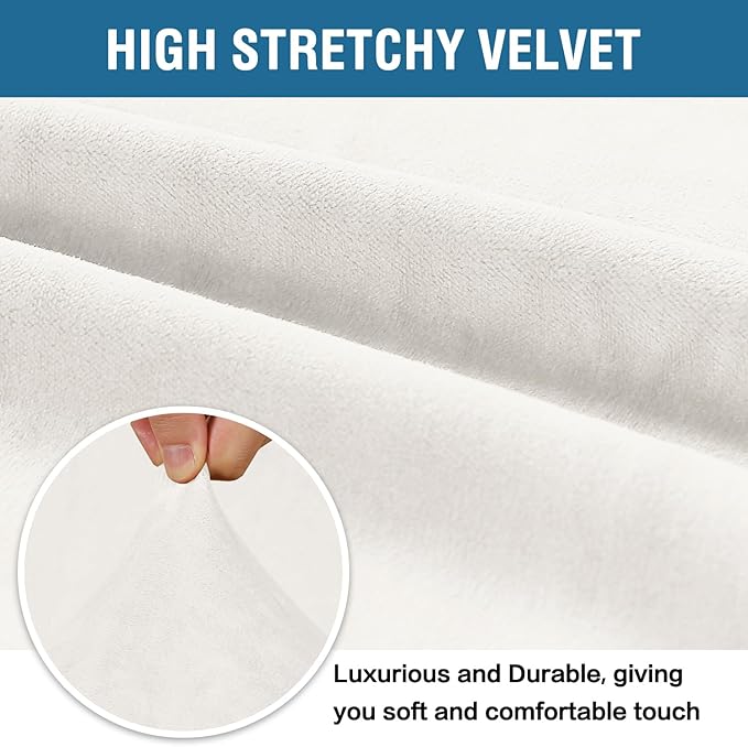 H.VERSAILTEX Stretch Velvet Sofa Covers for 3 Cushion Couch Covers Furniture Protector Soft with Non Slip Elastic Bottom, Crafted from Thick Comfy Rich Velour (Sofa 72"-90", Porcelain White)