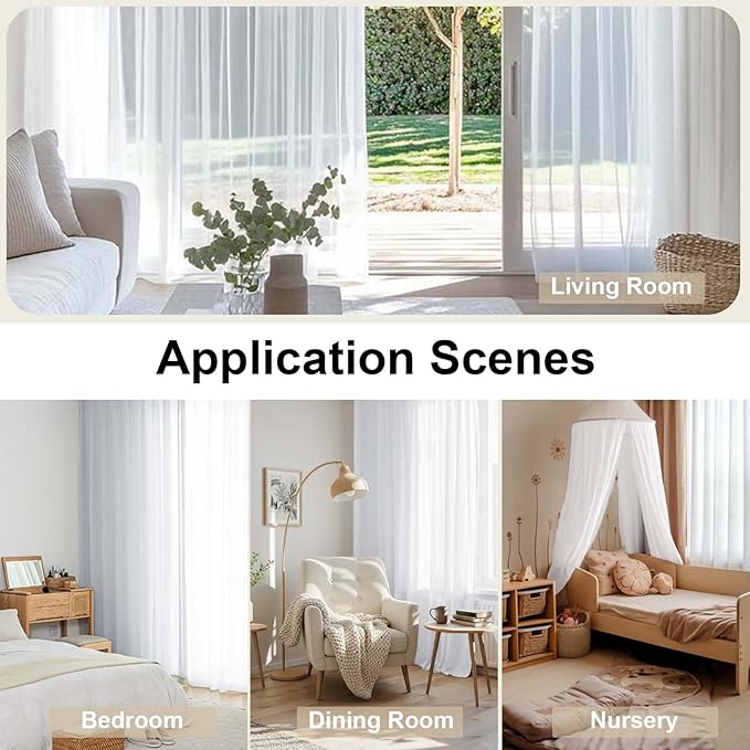 OWENIE Sheer White Curtains 144 inch Extra Long, Elegant and Airy Drapes Translucent Window Treatments for Living Room/Bedroom, White, 2 Panels=84" Wide