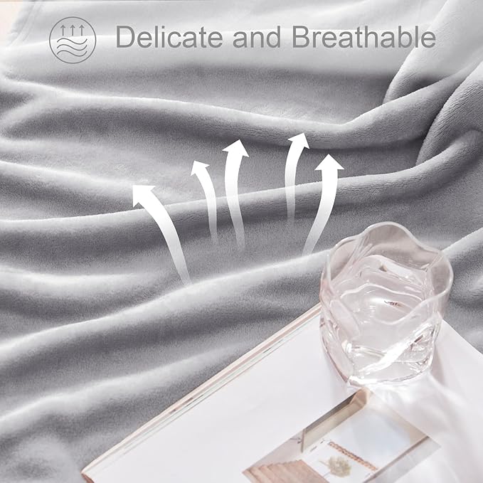 Exclusivo Mezcla Fleece Blankets Queen Size for Bed, Super Soft and Warm, All Season, Cozy, Plush, Lightweight, 90x90 Inches, Light Grey