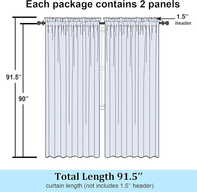 Simplebrand Black Sheer Curtains 90 Inches Long, Light Filtering Rod Pocket Solid Color Window Sheer Curtain Panels, Elegant Curtains & Drapes for Living Room, Bedroom 2 Panels (Black, 59" W x 90" L)