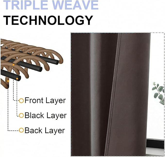 Simplebrand Ava Chocolate Blackout Curtains for Bedroom 84 Inch Length 2 Panels Set, Solid Thermal Insulated Privacy Living Room Window Treatment Curtains Blackout Drapes, W50 x L84 Inch, Chocolate