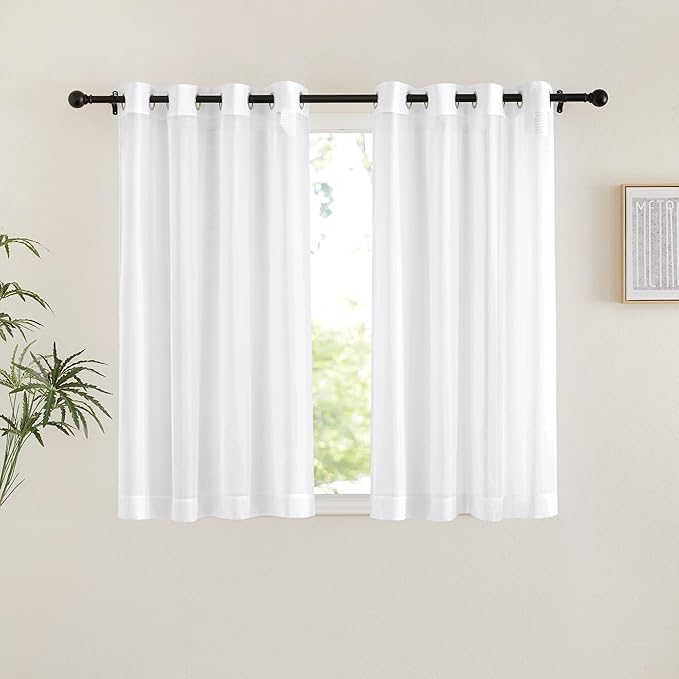 NICETOWN Bedroom Sheer Curtains 54 inch Length - Grommet Top Voile Textured Window Curtains Light and Airy Drapes for Cafe/Loft/Nursery (W54 x L54, 1 Pair, White)