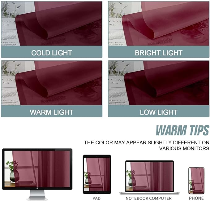 Burgundy Sheer Curtains 90 Inches Long 2 Panels, Light Filtering Solid Sheer Curtains for Bedroom Living Room Christmas Party, Lightweight Voile Sheer Drapes, Dual Rod Pocket, 2x42Wx90L Inches