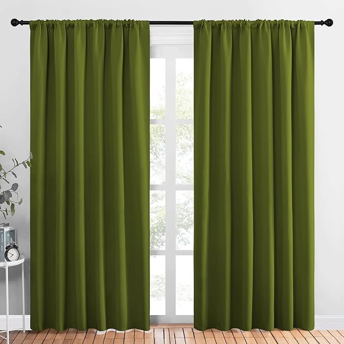 NICETOWN Living Room Curtains, Blackout Draperies, Olive, 1 Pair, 70 x 84-inch, Home Decorations Thermal Insulated Solid Rod Pocket Blackout Drapes for Cafe