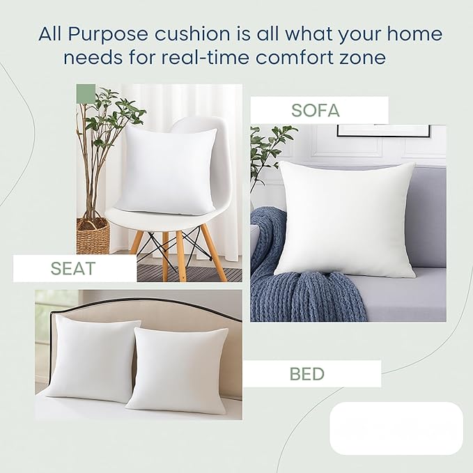 LANE LINEN 18 x 18 Throw Pillow Insert - Pack of 2 White, Down Alternative Pillow Inserts for Decorative Pillow Covers, Throw Pillows for Bed, Couch Pillows for Living Room