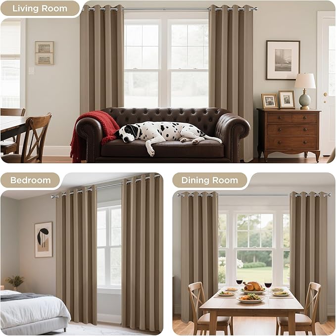 Joydeco Blackout Curtains 45 Inch Length 2 Panels Set, Thermal Insulated Long Curtains& Drapes 2 Burg, Room Darkening Grommet Drapes for Living Room Bedroom Window (W52 x L45 Inch, Khaki)