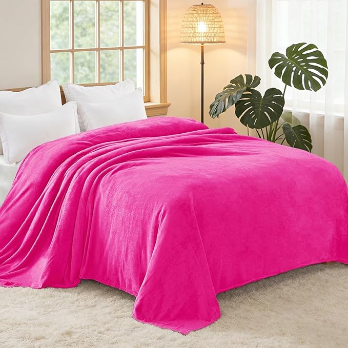 Exclusivo Mezcla Fleece Blankets Queen Size for Bed, Super Soft and Warm, All Season, Cozy, Plush, Lightweight, 90x90 Inches, Hot Pink