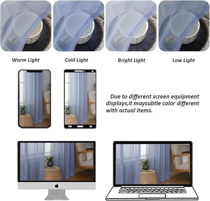 Chyhomenyc Sheer Curtains 36 inch Length 2 Panels Set - Light Filtering Voile Rod Pocket Short Window Curtians for Bathroom Living Room Farmhouse Small Windows, 42Wx36L inches, Denim Blue
