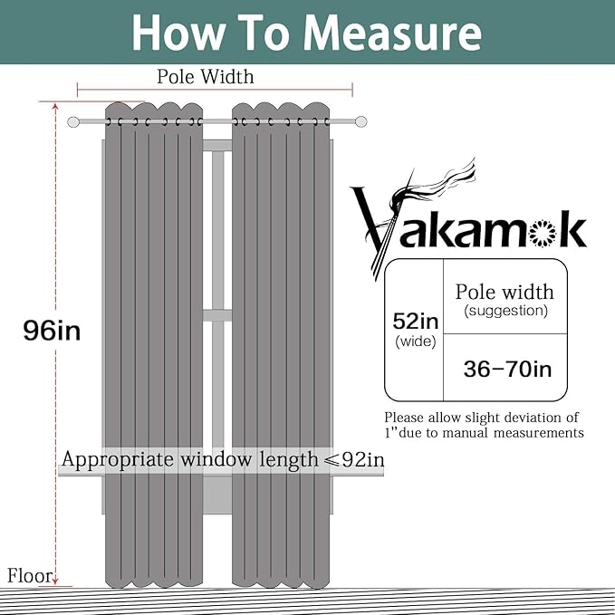 Yakamok 96 Inch Long Dark Green Blackout Curtains Room Darkening Thermal Insulated with Grommet Window Curtains for Bedroom, Light Blocking Blackout Drapes for Living Room,52 inch Width,2 Panels